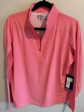 Ibkul red & white tiny checked lightweight activewear top